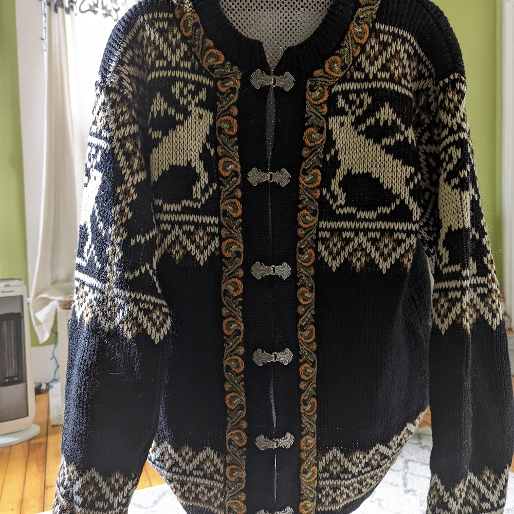 Nordstrikk Norway Sweater Black Wool Reindeer L